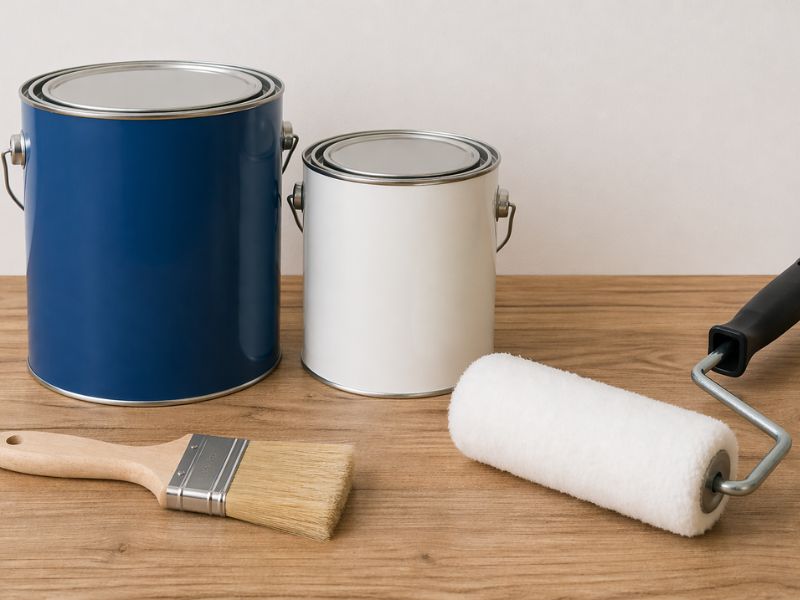 塗料缶・刷毛・ローラーのセット
